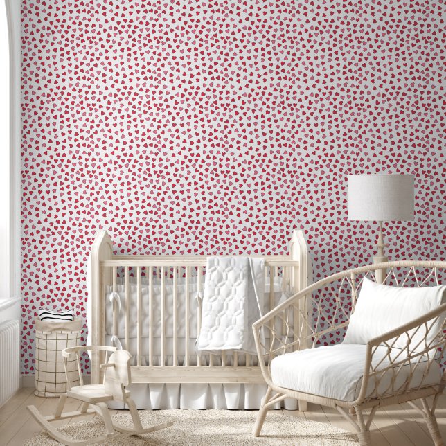 Papier Peint Petits Coeurs rouges et roses à motifs (Enfants)