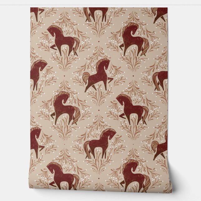 Papier Peint Pferde mit floral Elementen (Déroulement)
