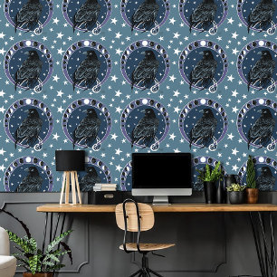 Papier Peint Phases de la lune corail Étoiles Bleu