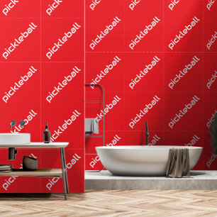 Papier Peint PICKLEBALL diagonal blanc moderne sur fond rouge s