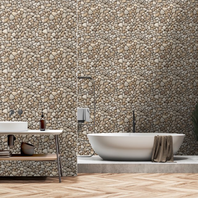 Papier Peint Pierre claire Pierre de galet roche (Salle de bain)