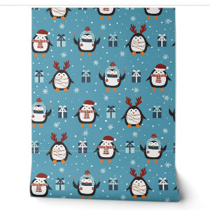Papier Peint Pingouin motif en carrelage de Noël