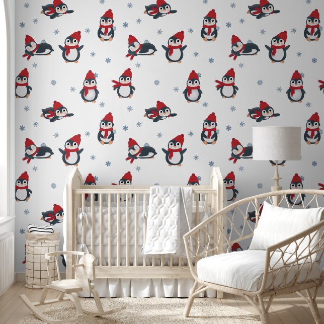 Papier Peint Pingouins mignons Oiseaux d'hiver Animaux arctique (Enfants)