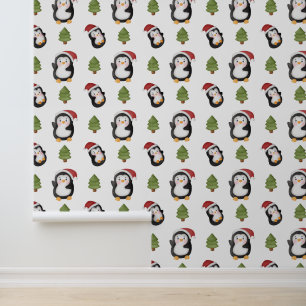Papier Peint Pingouins motifs en carrelage de Noël festif
