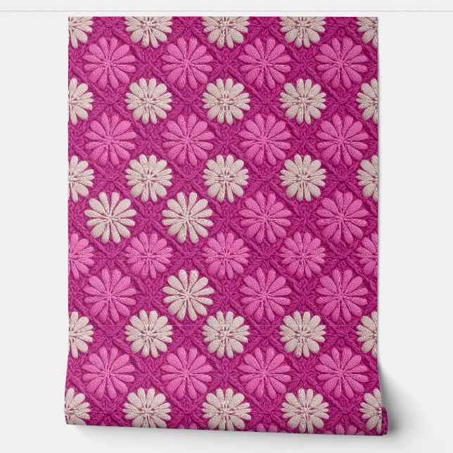 Papier Peint Pink Crochet Floral Granny Square (Déroulement)