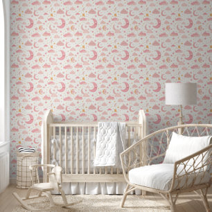 Papier Peint Pink Kawaii Night Sky modèle bébé Nursery