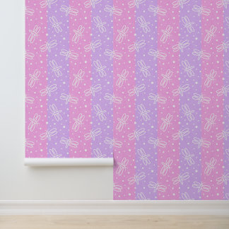 Papier Peint Pink Purple Stripes Dragonfly Dots Baby Girl
