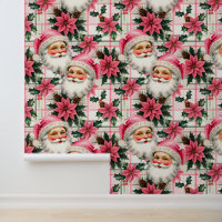 Pink Retro Santa Claus Noël Floral Plaid
