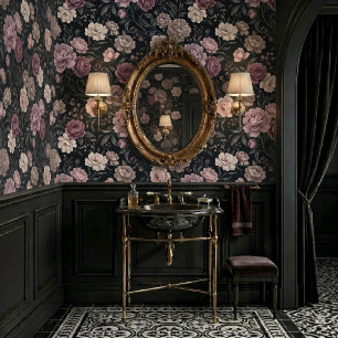 Papier Peint Pivoine et Rose Botanique Fleurie Sombre et Lunati