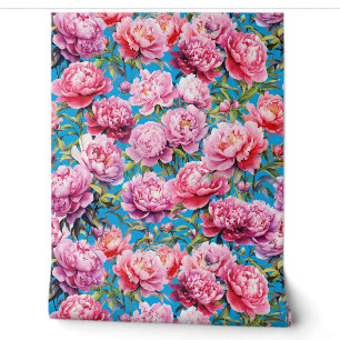 Papier Peint Pivoines Magnifiques Love sur azur bleu vif