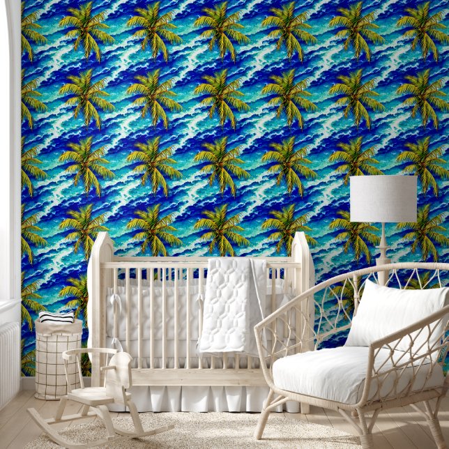 Papier Peint Plage côtière des palmiers tropicaux (Enfants)