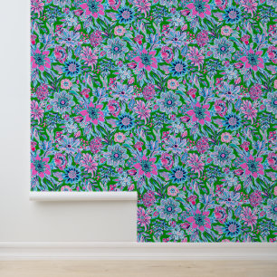 Papier Peint Plage de Palm Preppy Rose & Fleurs vertes