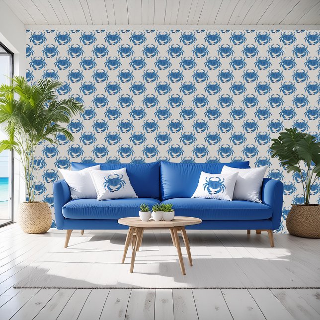 Papier Peint Plage nautique de crabe bleu (Blue crab wallpaper. Perfect for ocean beach house and nautical crustacean themed interiors.)