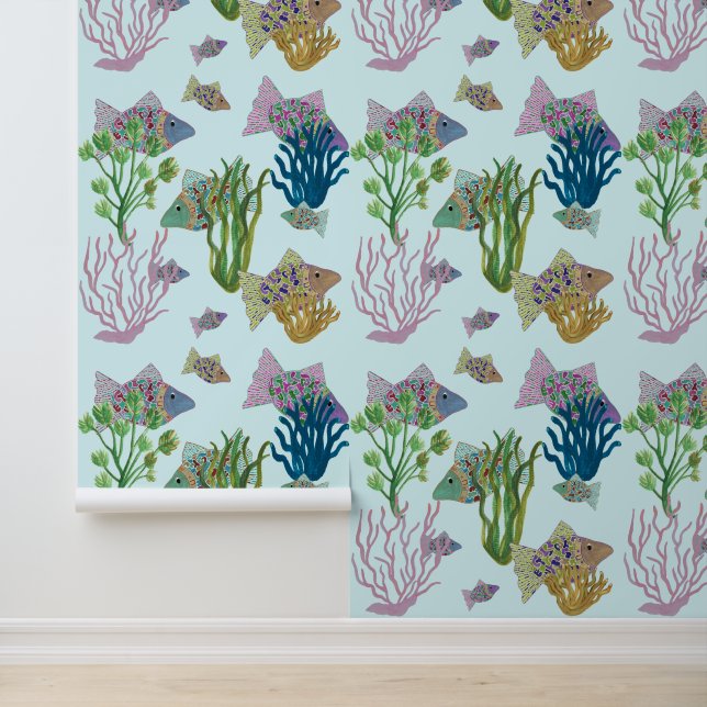 Papier Peint Plage Pop Art Poisson Et Anémones De Mer (Application)