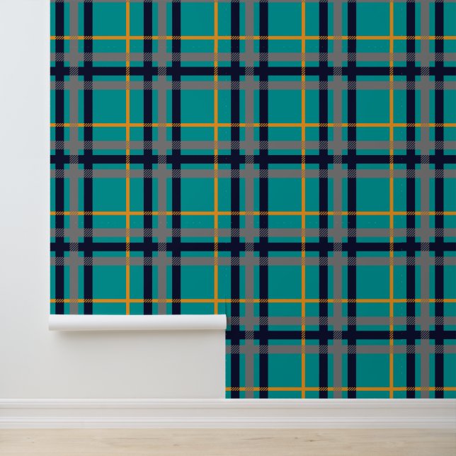 Papier Peint Plaid bleu et orange (Application)