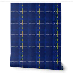 Papier Peint plaid en bleu sur blues, or & argent