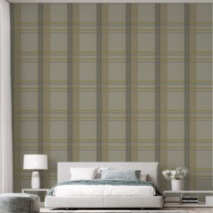 Papier Peint plaid en or, cuivre argenté, gris & beiges