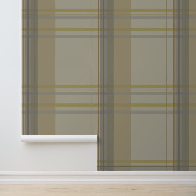 Papier Peint plaid en or, cuivre argenté, gris & beiges (Application)