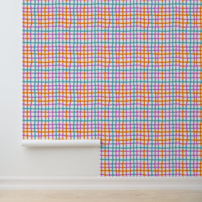 Papier Peint Plaid Rose, Bleu, Orange (Application)