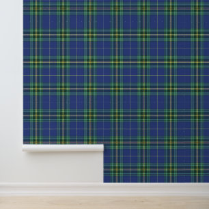 Papier Peint Plaid Rustique Motif bleu et jaune classique