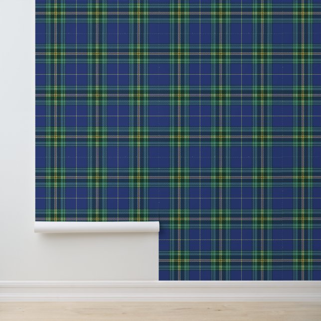 Papier Peint Plaid Rustique Motif bleu et jaune classique (Application)