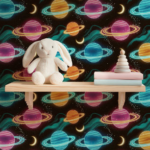 Papier Peint Planètes Néon Cosmiques