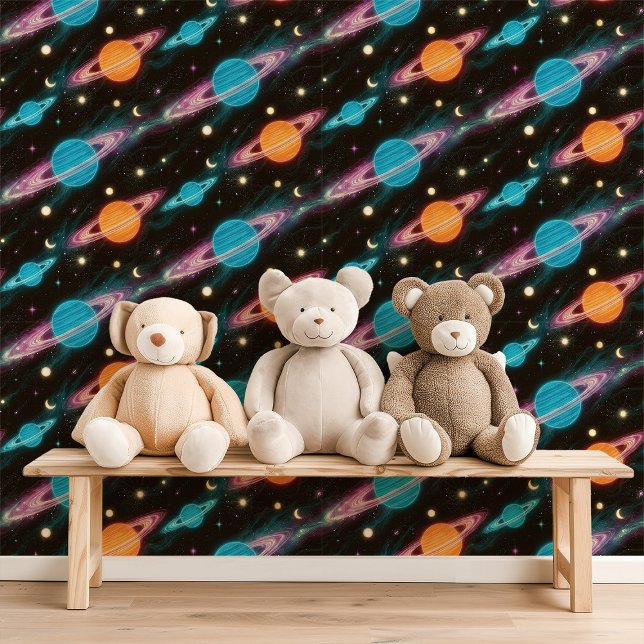 Papier Peint Planètes néons et lunes Espace extra-atmosphérique (Créateur téléchargé)