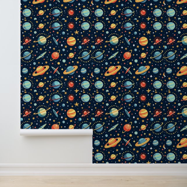 Papier Peint Planètes spatiales colorées Conception Motif (Application)