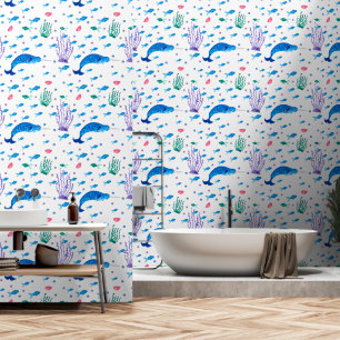 Papier Peint Plantes de mer et baleine bleue