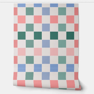 Papier Peint Plaqué Retro Checkerboard (rose, vert, bleu)