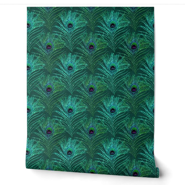 Papier Peint Plume de Paon Vert Pelable et Collable (Déroulement)