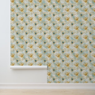 Papier Peint Plumes Aqua Gold Peacock