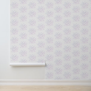 Papier Peint Plutôt rose Violet Floral Lotus Outline