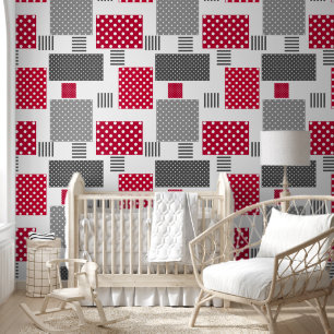 Papier Peint Pneuka rouge gris patchwork sur arrière - plan bla