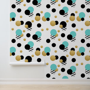 Papier Peint Point Polka Or Turquoise