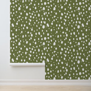 Papier Peint Points abstraits verts olive et blancs