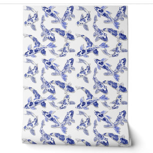 Papier Peint Poisson bleu et blanc Koi