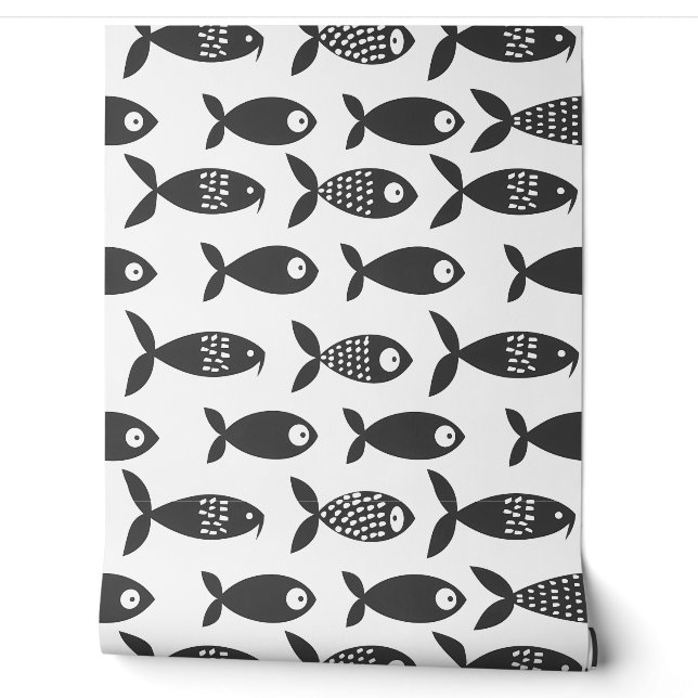Papier Peint poisson scandinave Bleu marine  (Déroulement)
