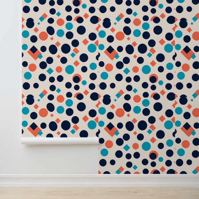 Papier Peint Pop Polka rétro : Cercles géométriques et Carré (Application)