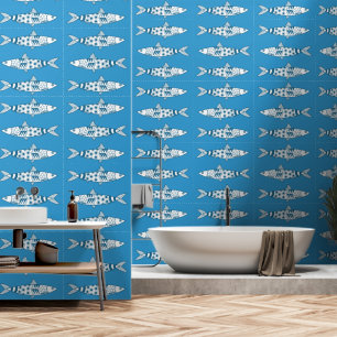 Papier Peint Portugais Lisbonne Sardines Motif Azulejos Bleu