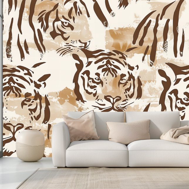 Papier Peint Poster de animal Boho Tiger en Beige doux et Brown (Créateur téléchargé)