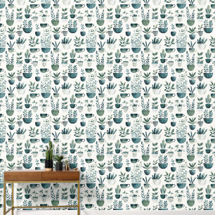 Papier Peint Pots de fleurs de Motif botanique sur le Plante bl