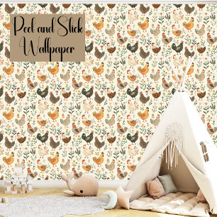 Papier Peint Poulets et fleurs Peel et coller Genre Neutre