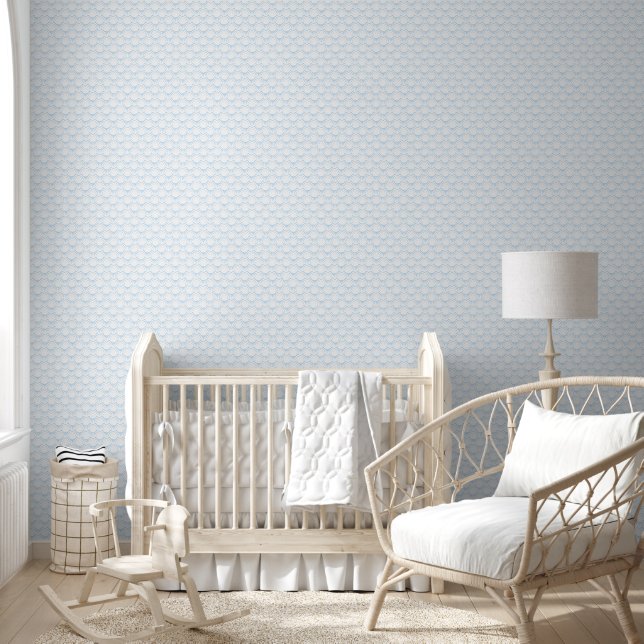 Papier Peint Poutres bleues sur motif graphique blanc (Enfants)
