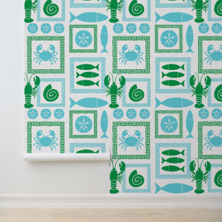 Papier Peint Préparatoire Côtière Patchwork Vert & Turquoise