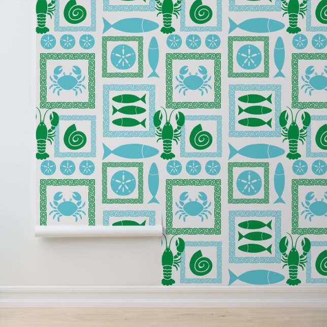 Papier Peint Préparatoire Côtière Patchwork Vert & Turquoise (Application)