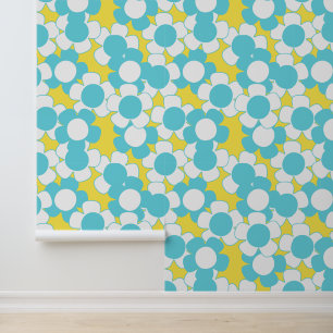 Papier Peint Préparé Fleur de Daisy Partout – Jaune & Turquoise