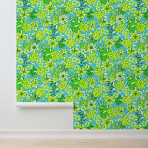 Papier Peint Preppy Palm Beach Blue & Green Turtles
