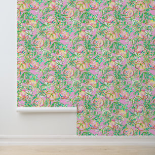 Papier Peint Preppy Palm Beach Rose & Oranges vertes