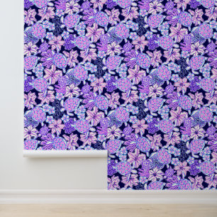 Papier Peint Preppy Palm Beach Violet & Navy Tortues